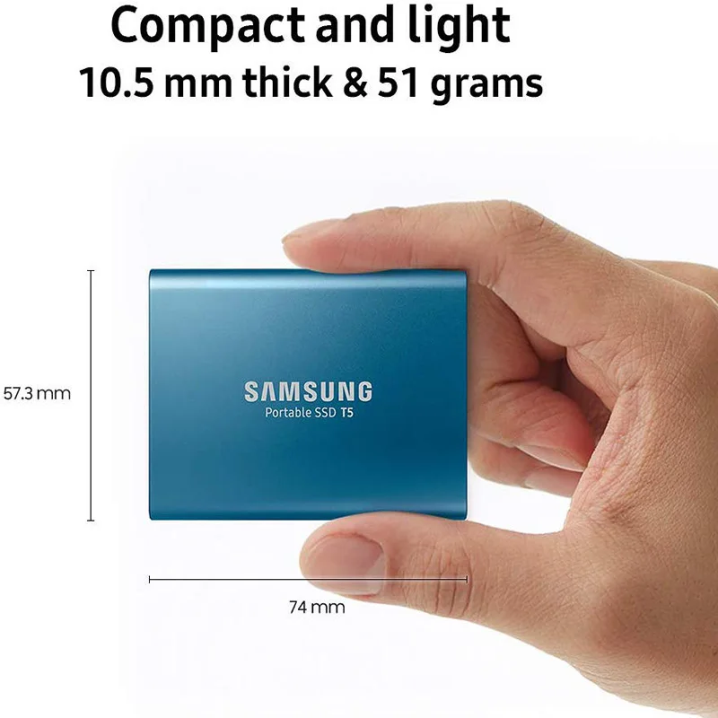 Samsung T5 SSD 500GB 1 ТБ USB 3,1 внешние твердотельные накопители Gen2 и обратная совместимость для ноутбука портативный синий SSD samsung