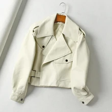 Стильная куртка из искусственной кожи, Женское пальто размера плюс, мото, большой карман, женская искусственная белая Байкерская Осенняя зимняя верхняя одежда в Корейском стиле