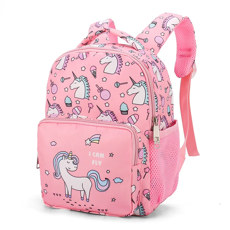 Mochila escolar para niñas, morral infantil de color rosa con estampado morado, bonito bolso escolar para guardería, impermeable, envío directo