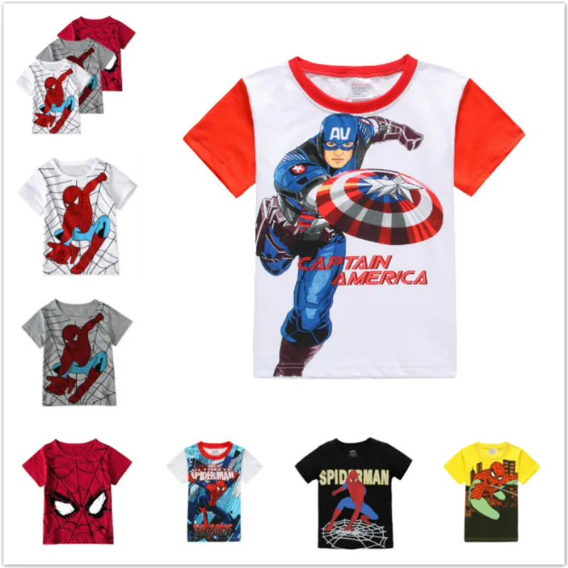 New Cartoon Spiderman Super Hero Print Short Sleeve T Shirts Children Clothes Summer