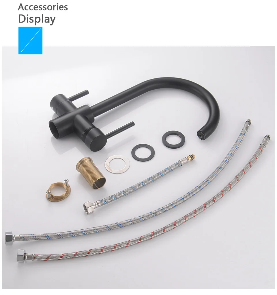 ROVATE 3-Way Sink Faucet Purified Water Hot and Cold Mixer Tap, Dual Handle Drinking Water Filter Kitchen Faucet Deck Mounted