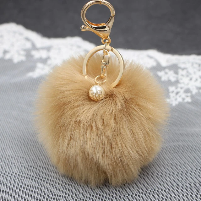 Pompom Rabbit Fur Keychain, Faux Rabbit Fur Pom Pom