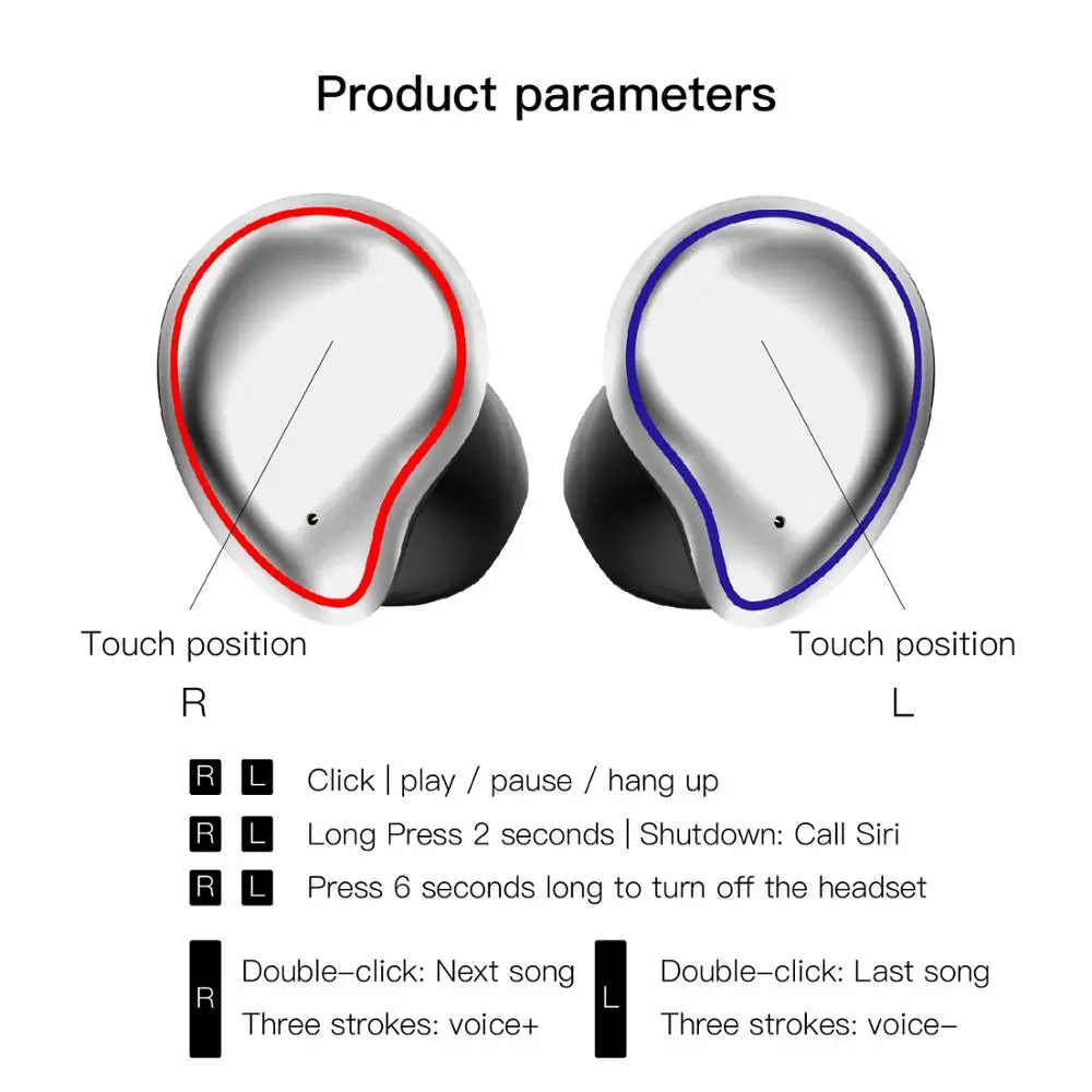 FELYBY Wireless Bluetooth 5.0 Earphones Smart Fingerprint Touch Stereo Call Headset