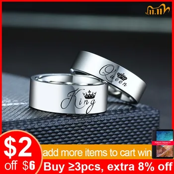 

Vnox Crown King Queen Wedding Rings for Couple Plain Glossy Stainless Steel Bands Women Men Promise Jewelry Anniversary Gift