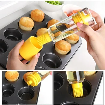

2 In 1 Silicone Honey Oil Bottle with bbq oil brush for barbecue baking vinegar soy sauce and cruet kitchen accessories