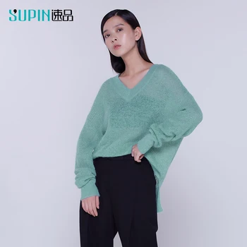 

SUPIN Spring Fall Knit Hollow Solid Sweater Women Causal Vneck Full Sleeves Loose Female Pullovers Tops 518341002