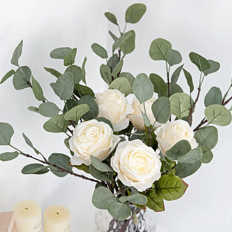 6 Pcs Artificial Silver Dollar Eucalyptus Leaf Spray in Green 25.5 inch Tall Artificial Greenery Holiday Greens Christmas Greene