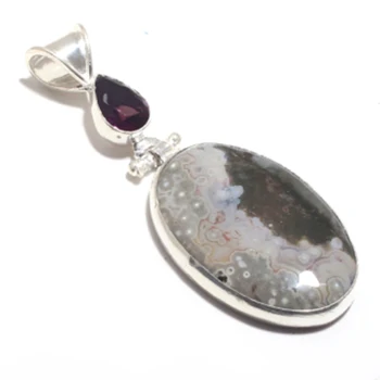 

Ocean Jaspers + Amethyt Pendant Silver Overlay over Copper , 70 mm, FRP0317