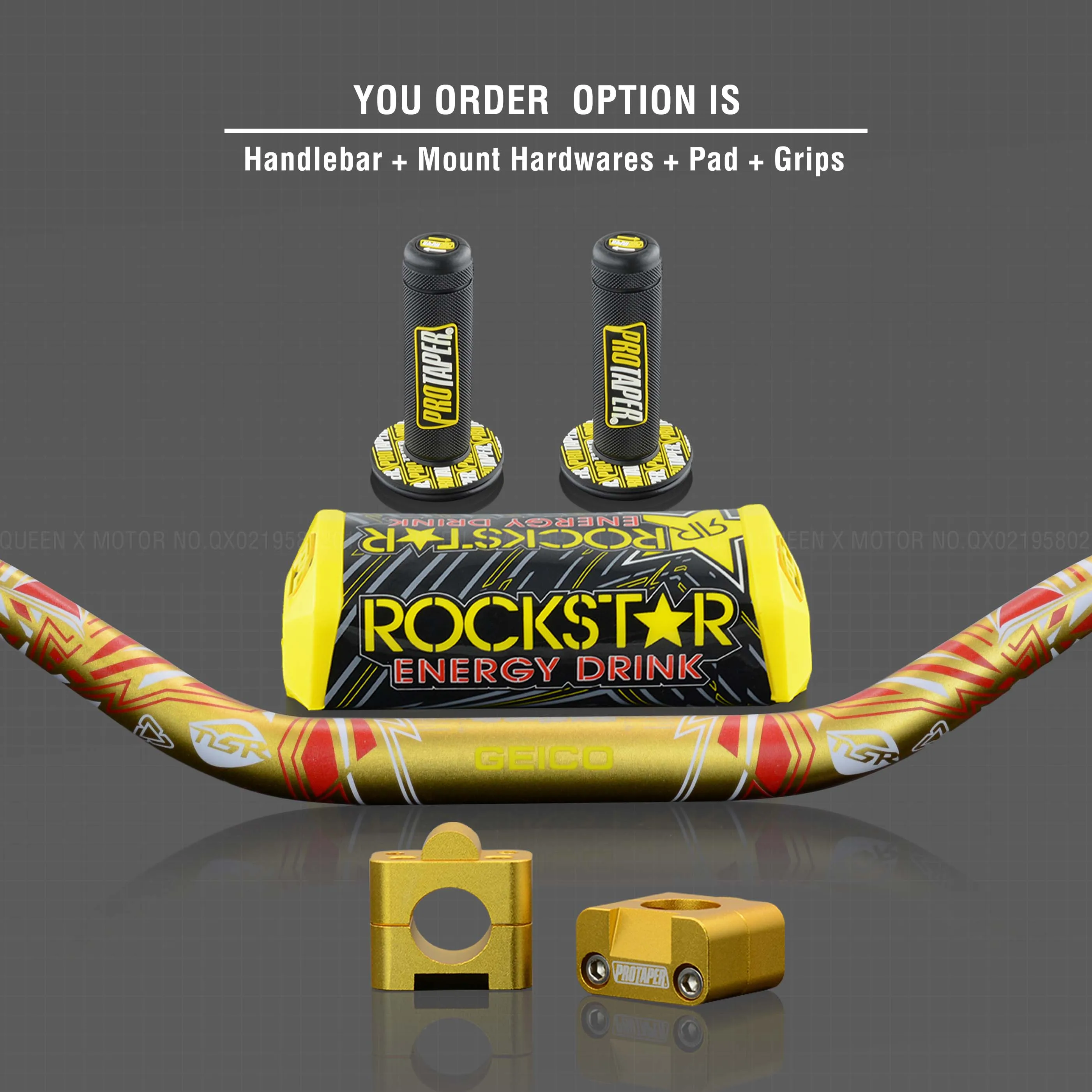 Руль для Pro Taper Pack Bar 1-1/" 6 дней Fatbar Колодки Ручки Pit Pro Racing Dirt Pit Bike мотоцикл с адаптер cnc - Цвет: Gold Full Kit