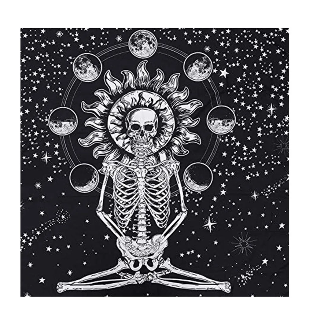 Хэллоуин Психоделический гобелен настенный подвесной череп Плащ Хэллоуин черное Таро Гобелен Мандала Луна солнце Ouija Home#5