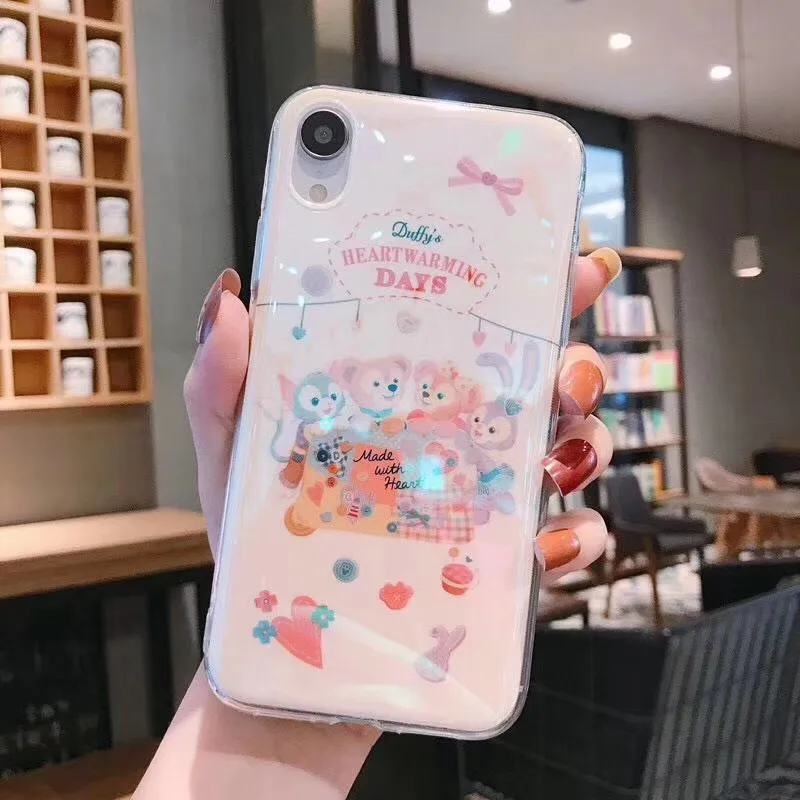 

High-end cartoon cute Duffy Bear Blu-ray phone case for iPhone 11 Pro max XS MAX XR 8 7 6SPlus X transparent side soft IMD shell
