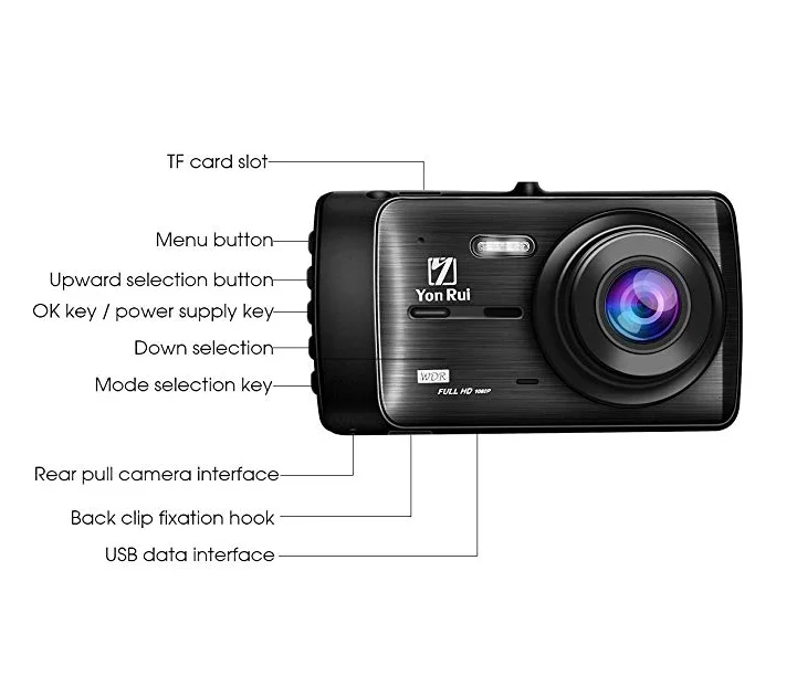 Автомобильное зарядное устройство для камеры заднего вида YonRui " Full HD 1080P Автомобильный видеорегистратор с функцией ночного видения и широким углом обзора 170 °