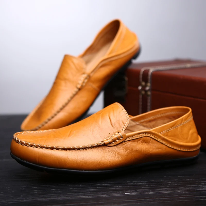 Men Loafers Leather Casual Shoes Moccasins Breathable Sneakers Driving Comfort Flats Plus Size 46