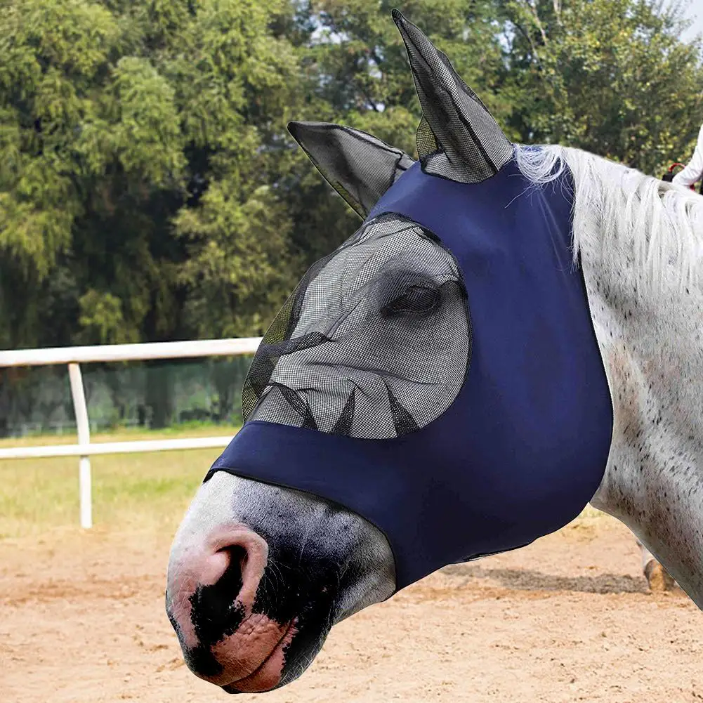 Товары для домашних животных защита для ушей Armour Horse, летняя противомоскитная маска для верховой езды, дышащая синяя сетчатый экран, полный комфорт для лица