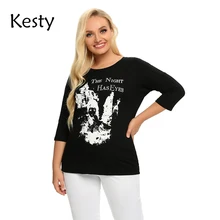 

KESTY Women's Plus Size Spring Cotton Fashion Print Top 3/4 Sleeve Women Casual Round Neck Top