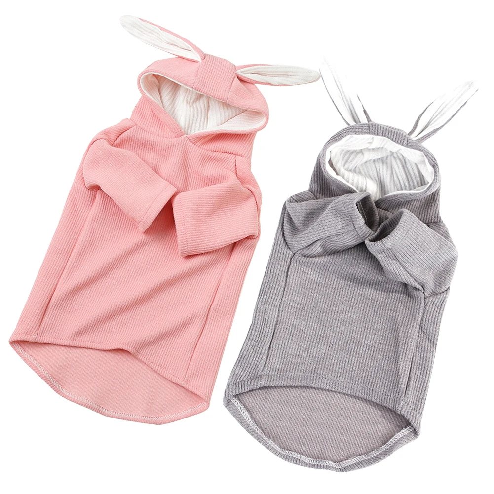 Pet Cat Knitted Dog Hoodie Sweater Spring Autumn Rabbit Ear Sweatshirt Costume Cute Solid Winter Fashion Soft Puppy