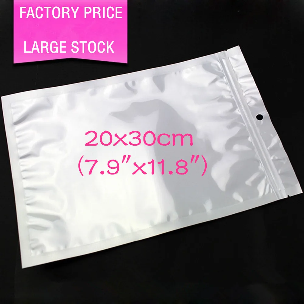 

100pcs 20x30cm (7.9"x11.8") White Translucent Pearl Film Ziplock Bag Clear Front Pearl Film Plastic Hanging Hair Extension Bag