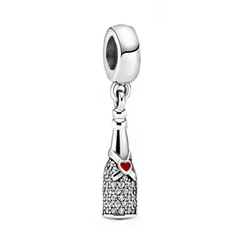 

Sparkling Wine Bottle Dangle Charm 100% Real 925 Sterling Silver Wine Bottle Charms Fit Original Bracelet Diy Jewelry