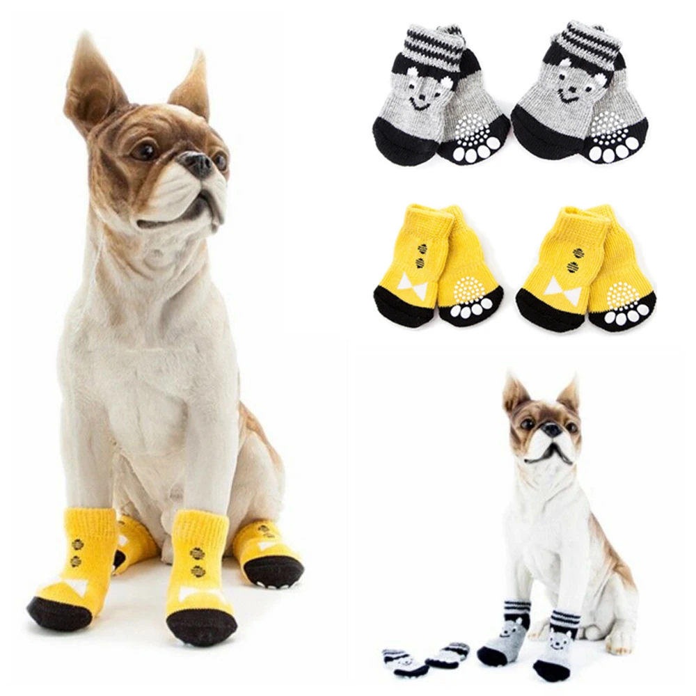 Зимняя одежда для собак для маленьких собак, обувь противоскользящие вязаные носки собаки Обувь для кошек, чихуахуа, толстые теплые лапы протектор Носки для собак для маленьких собак для средних и больших собак