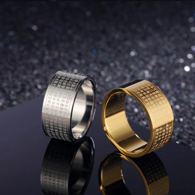 Ring Jewelry Men&rsquo;s Buddhist Scriptures Amulet Thumb Lucky Ring Men Buddha Titanium Rings For Male Women Band Gifts Accessories