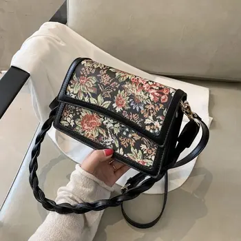 

2020 fashion floral designer retro PU leather messenger bag women shoulder handbag ladies brand trend handbag