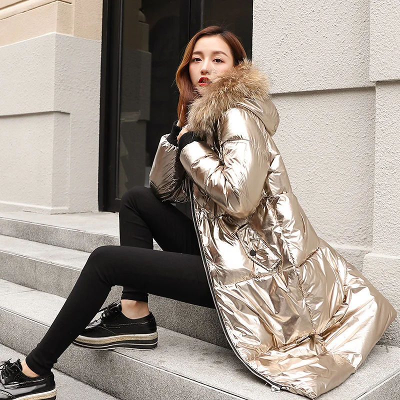 

2019 Autumn And Winter New Style Korean-style Fashion Bright Surface Cotton Coat Women's Slim Fit Hooded Fur Collar down Feather
