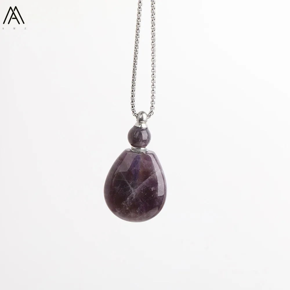 Silver Purple Quartz Дымчатый цвет, кварцевые аметисты, кварцевые флаконы духов, золото, серебро, цепочки из нержавеющей стали, ожерелье, модные женские ювелирные изделия, DSS-203AMCE - Окраска металла: Silver Purple Quartz