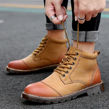

England style men fashion big size outdoors ankle boots breathable cow leather shoes non-slip platform desert boot botas hombre