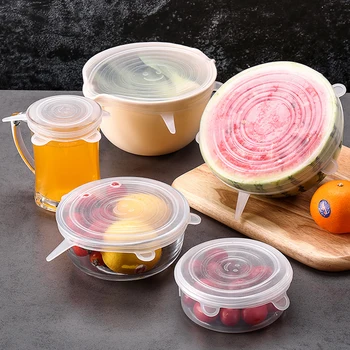 

6Pcs Kitchen Universal Accessories Silicone Reusable Food Wrap Bowl Pot Cover Silicone Stretch Lids Cooking Cookware Tools