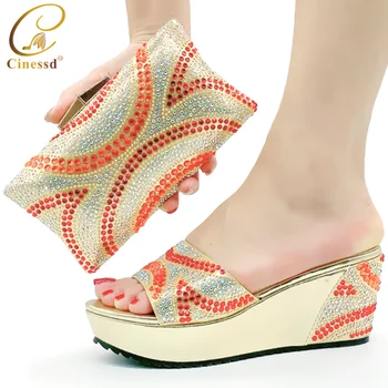 

Latest African Wedding Italian Shoe and Bag Sets Decorated with Rhinestone Luxury Shoes Women Designers African Wedding Pumps