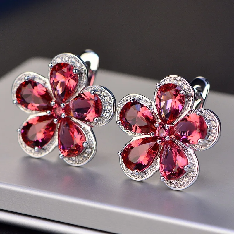 

Fashion Luxury Brand S925 Sterling Silver For Women Goddess Ladies Five Flowers Party Wedding Color Pendant Stud Earring Jewelry