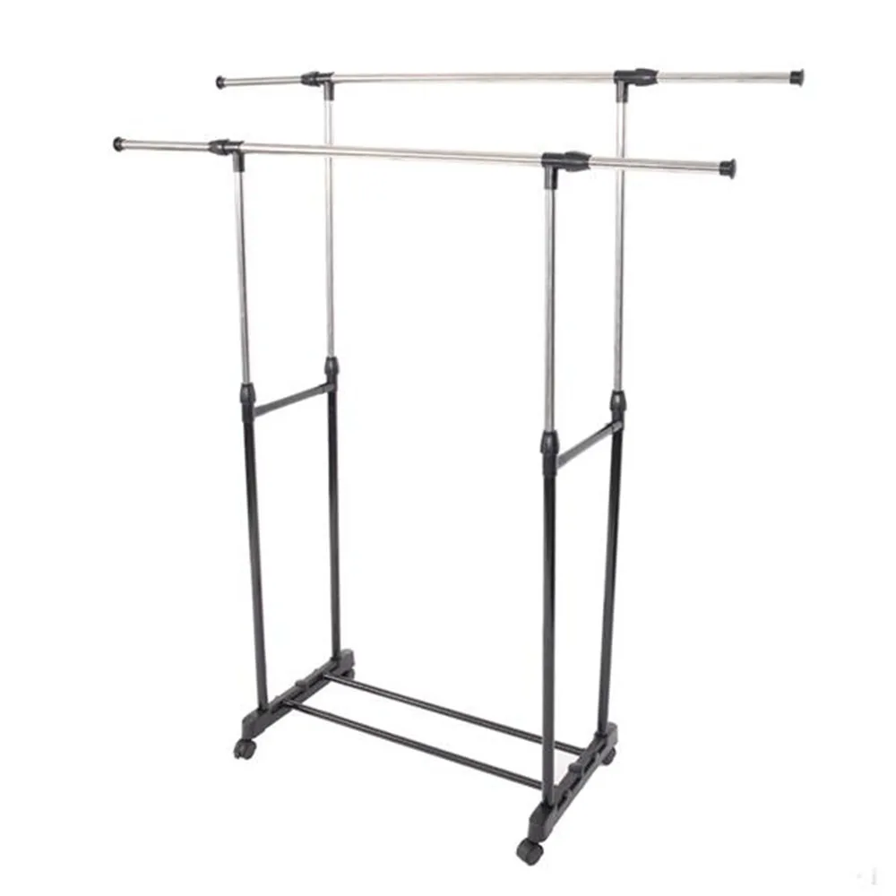 

Dual-bar Vertical & Horizontal Stretching Stand Clothes Rack with Shoe Shelf YJ-04 Black & Silver
