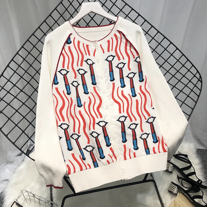 Neploe/Новинка года; сезон осень; вязаный кардиган с принтом «N-Neck»; вязаный кардиган с лоскутной пуговицей; свободный свитер для женщин; 45902