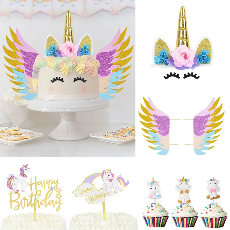 Unicorn Birthday Cake Decoration Cartoon Unicorn Cake Wings Kids Birthday Party Cupcake Topper Wedding Unicorn Party Supplies