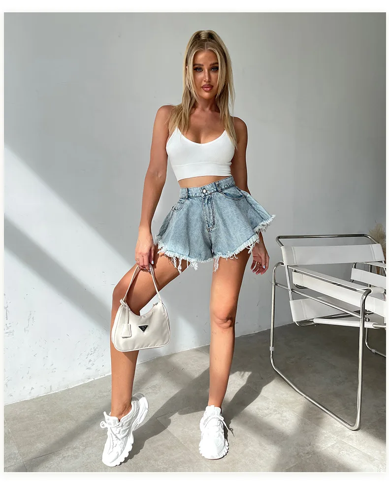 compression shorts 2022 New Women Denim Shorts With Holes And High Waist Loose Tassel Jeans S-XXL gymshark shorts