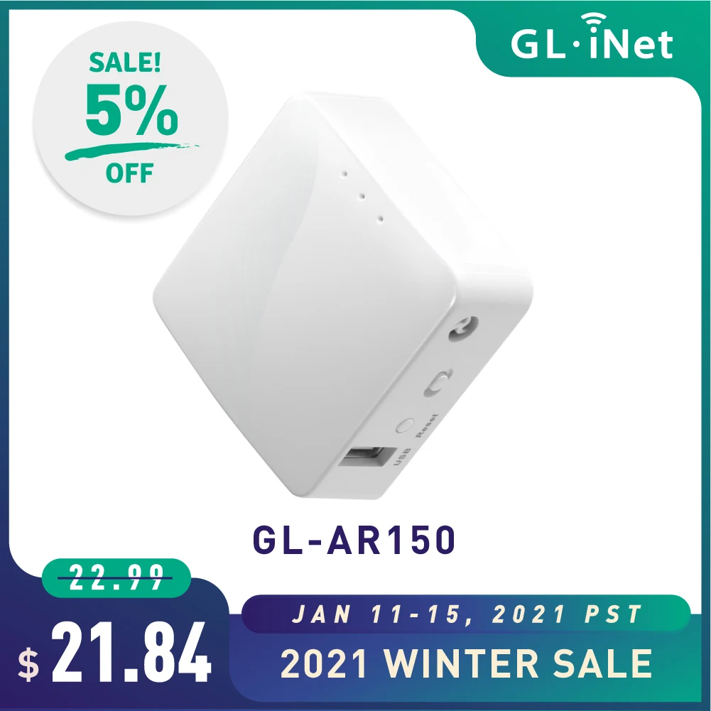 Мини-маршрутизатор GL.iNet AR150 для путешествий, Wi-Fi конвертер OpenWrt, предустановленный ретранслятор мост 150 Мбит/с, беспроводная высокая производительность, OpenVPN Мини-маршрутизатор GL.iNet AR150 для путешествий, Wi-Fi конвертер OpenWrt, предустановленный ретранслятор мост 150 Мбит/с, беспроводная высокая производительность, OpenVPN