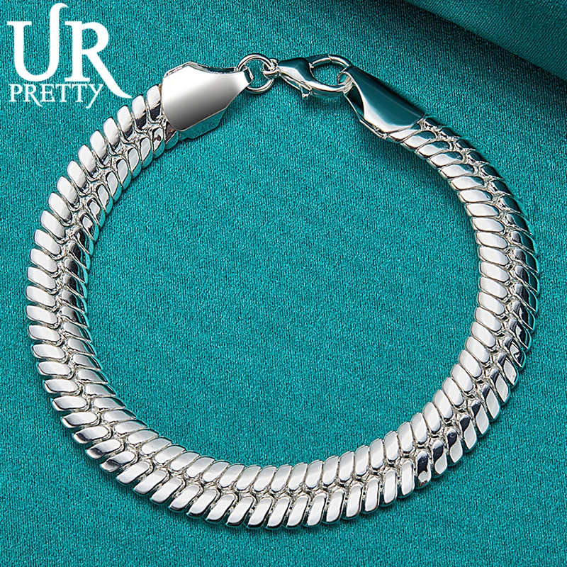 

URPRETTY 925 Sterling Silver 10mm Snake Chain Bracelet For Man Women Wedding Engagement Party Charm Jewelry Gift