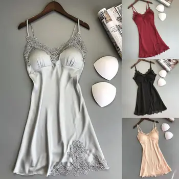 

Sexy Lingerie Women Silk Satin Lace Robe Dress Summer Babydoll Nightdress Nightgown Sleepwear