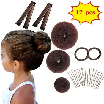 

17PCS Then new ball head slap circle hair set,for lady girl hair accessories, bud hair ring, sponge donut braided hair artifact