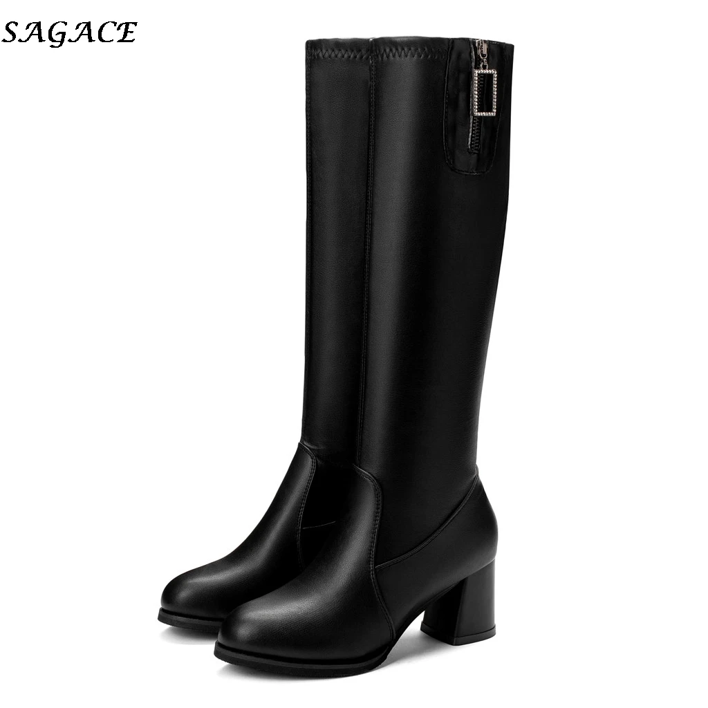 SAGACE women knee high boots fashion High heel Motorcycle boots winter warm Non slip Waterproof shoes woman botas mujer#4z