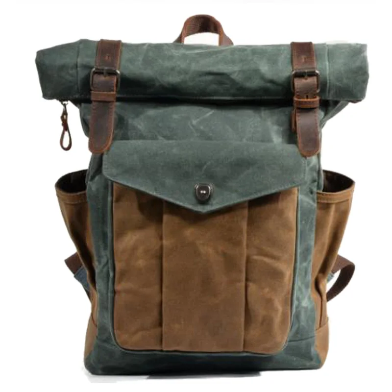 lake green Luxury Vintage Backpacks for Men Women Oil Wax Travel Backpack Large Waterproof Daypacks Retro Backpack - Цвет: lake green
