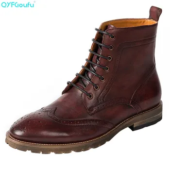 

QYFCIOUFU 2019 Handmade Luxury Vintage Spring Autumn Genuine Leather Martins Boots Wedding Chelsea Boots Lace-up Brogue shoe