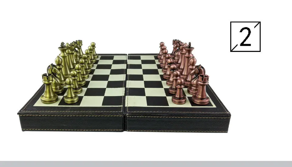 Yernea Folding Chess Games Set Metal Chess pieces Solid Wood Chessboard Mounted Synthetic Leather High-quality Table Games (3)