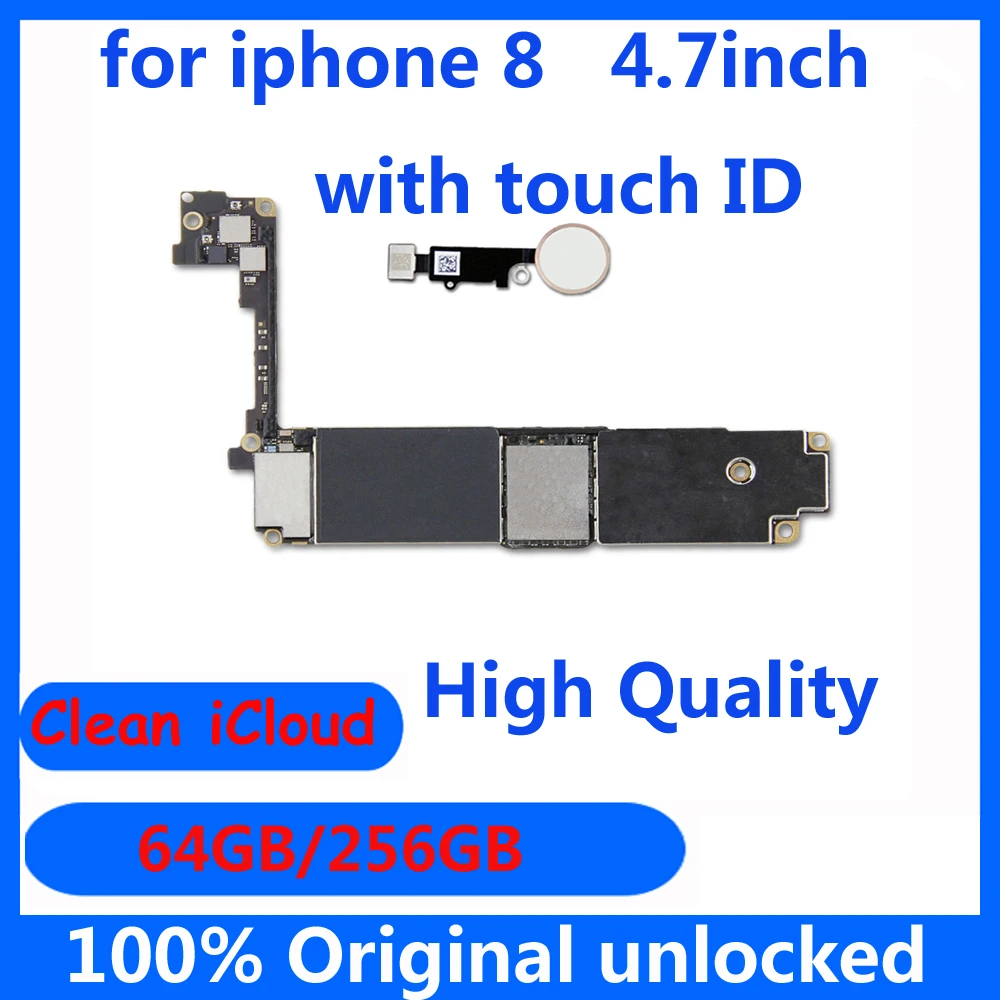 Оригинальная материнская плата для iphone 8, 64 ГБ, 256 ГБ, высокое качество, протестированная фабрика, разблокирована с/без touch ID, материнская плата для iphone 8