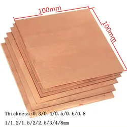 Premium Copper Metal Sheet Plate - 99.9% Purity, Thick 0.3 - 8mm, 100x100mm, Superior Mechanical Behavior & Thermal Stability - 0.5x100x100mm