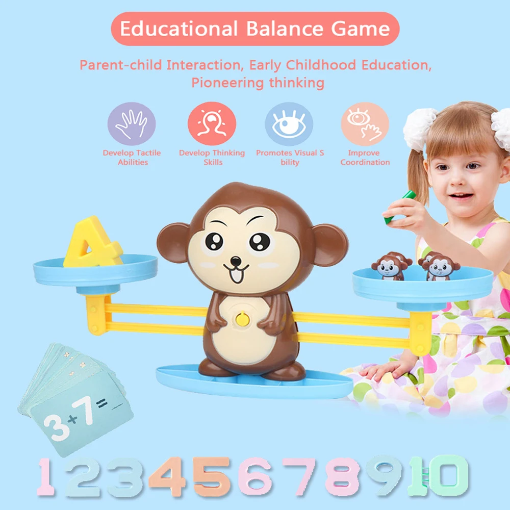 

Early Learning Balance Math Match Game Board Toys Monkey Digital Balance Scale Toy Educational Addition Subtraction Math Toy D30