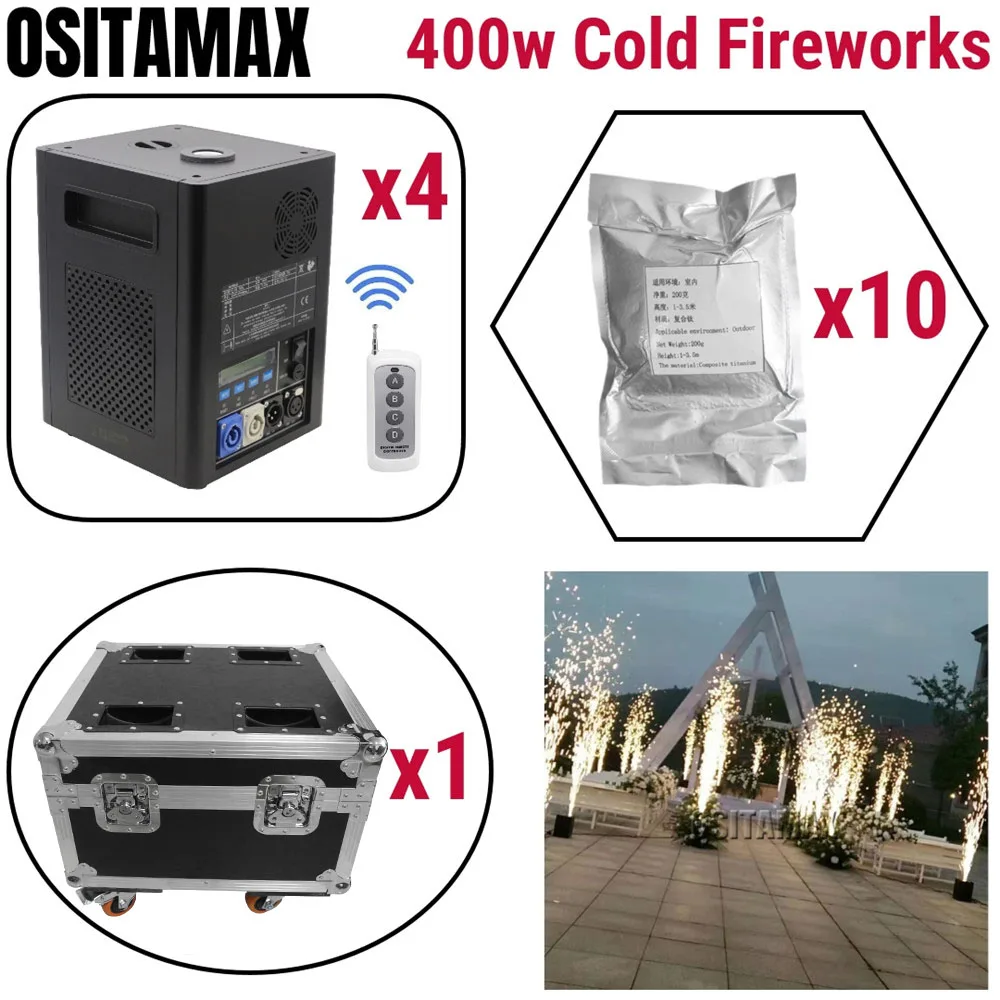 4 шт./лот + flightcase 10 порошок Холодное пламя Фейерверк Фонтан 400 Вт высокая подача в
