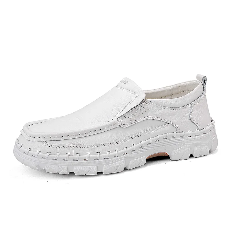 Второй слой воловьей кожи Мужская Уличная обувь, кроссовки спортивные кроссовки прогулочная обувь для вождения zapatillas Deportivas Hombre - Цвет: Белый