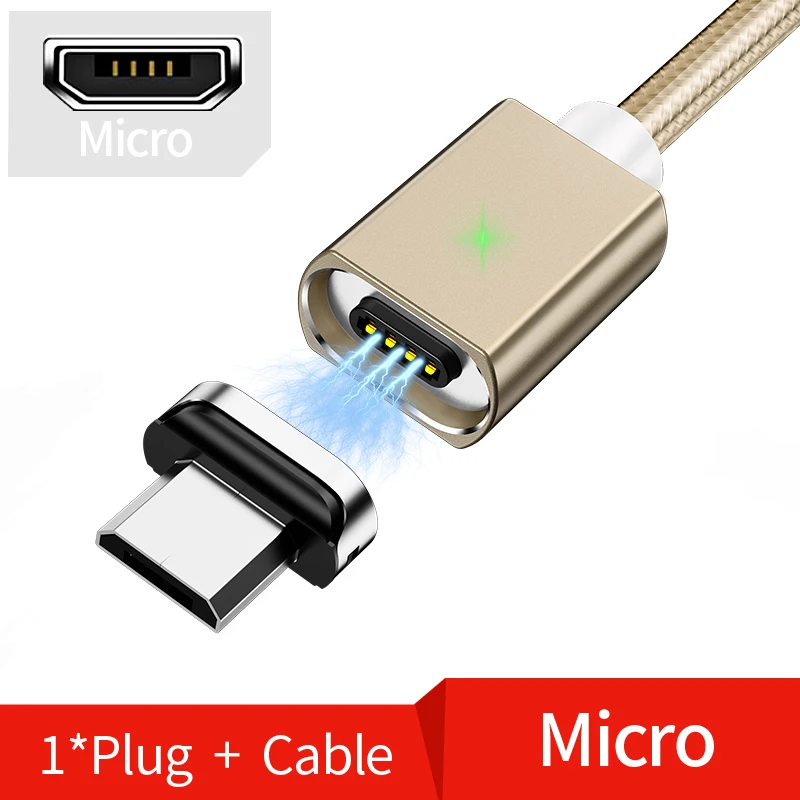 Магнитный Micro USB кабель Олаф 2 м для iPhone samsung, кабель для быстрой зарядки и передачи данных, Магнитный зарядный кабель usb type C 3A, кабель для мобильного телефона - Цвет: Gold micro usb