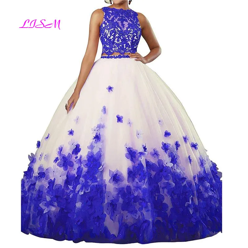 Милое Платье для дебютанта, бальное платье, 2 предмета, органза, бальное платье с круглым вырезом, длинные 3D цветы, милое платье 16, Vestidos De 15 Anos